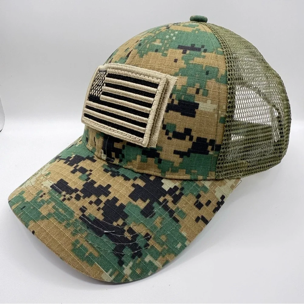 US Flag Camo Baseball Cap with Detachable Flag - Unisex Outdoor Hat - Picture 2 of 6